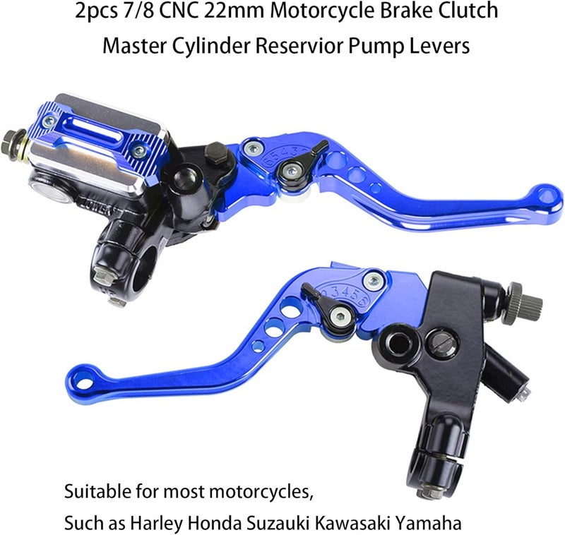 vatkan Universal Motorcycle Brake Lever 7/8" 22mm Hydraulic Brake ＆ Clutch Master Cylinder Reservoir Lever Left ＆ Right Modification Brake Clutch Lever for Harley Honda Kawasaki Suzuki Yamaha（Blue） - Image 5